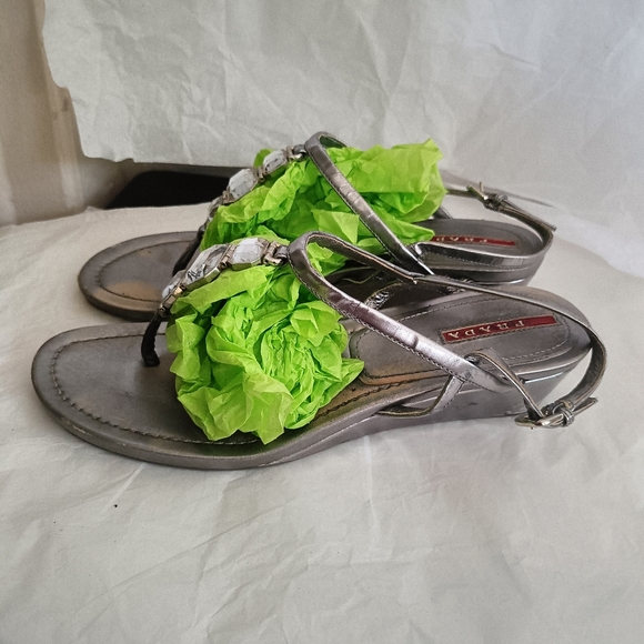 Prada Silver metallic Jeweled  Sandals size 38 - Picture 15 of 16
